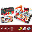 Інтерактивна іграшка хлопчику 2в1 трейлер трансформер з автотреком підйомний кран 3 машинки кермо звук світло, фото 3