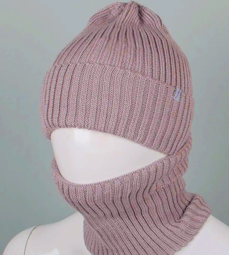 Бавовняна Шапка-Цибулька на флісі + Баф на філсі (240735), Какао, фото 1