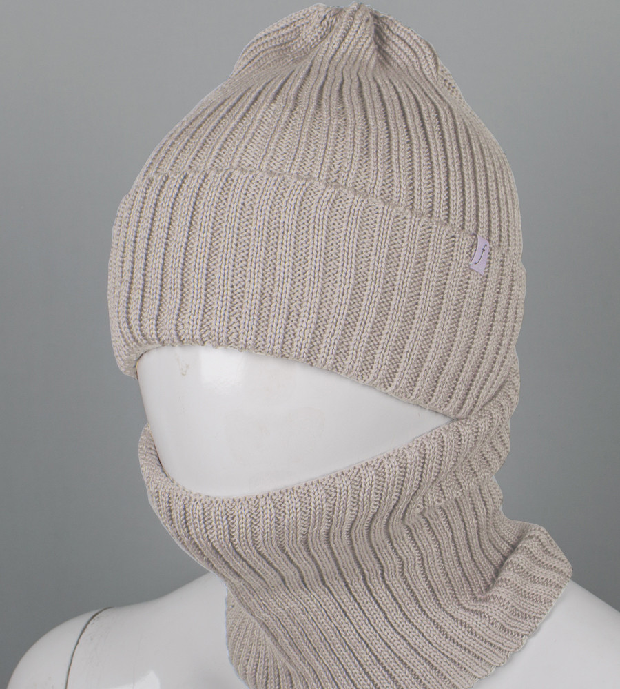 Бавовняна Шапка-Цибулька на флісі + Баф на філсі (240735), Бежевий, фото 1