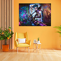 Плакат-постер на стіну з оригінальним принтом аніме-мультсеріалу Arcane Аркейн «Jinx Джинкс з кулеметом»