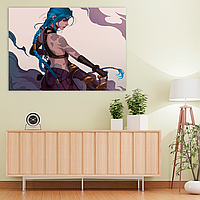Плакат-постер на стіну з оригінальним принтом аніме-мультсеріалу Arcane Аркейн «Jinx Джинкс з кулеметом»