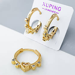 Сережки "Серце" зі вставкою каміння, медзолото Xuping позолота 18К