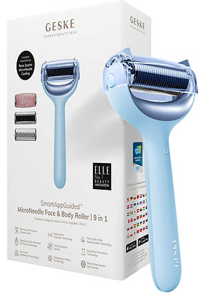 Ролер для голкової мезотерапії обличчя та тіла Geske MicroNeedle Face&Body Roller 9в1 (Aquamarine), фото 1