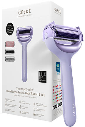 Ролер для голкової мезотерапії обличчя та тіла Geske MicroNeedle Face&Body Roller 9в1 (Purple), фото 1
