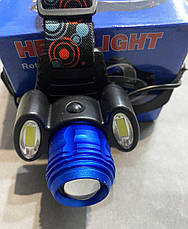 Яскравий потужний акумуляторний налобний ліхтар X-Balog BL-C862-T6 на голову із зарядкою 2x18650 XPE+COB, фото 5