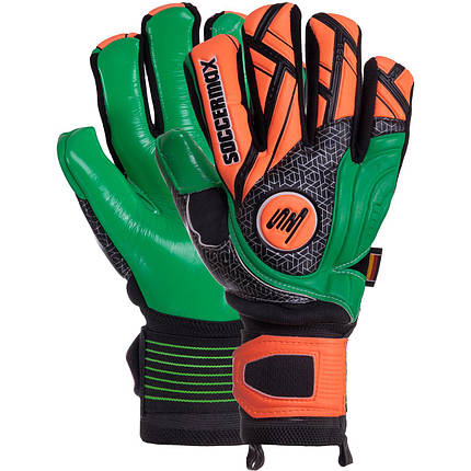 Рукавиці воротарські професійні із захистом пальців SOCCERMAX GK-001 розмір 7-11 салатовий-жовтогарячий, фото 1