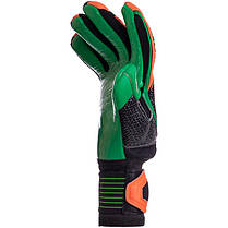 Рукавиці воротарські професійні із захистом пальців SOCCERMAX GK-001 розмір 7-11 салатовий-жовтогарячий, фото 4