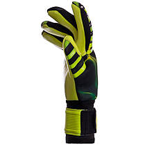 Рукавиці воротарські професійні із захистом пальців SOCCERMAX GK-004 розмір 7-11 жовтий-чорний-салатовий, фото 4