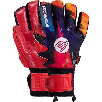 Рукавиці воротарські професійні із захистом пальців SOCCERMAX GK-005 розмір 7-11 червоний-фіолетовий, фото 1
