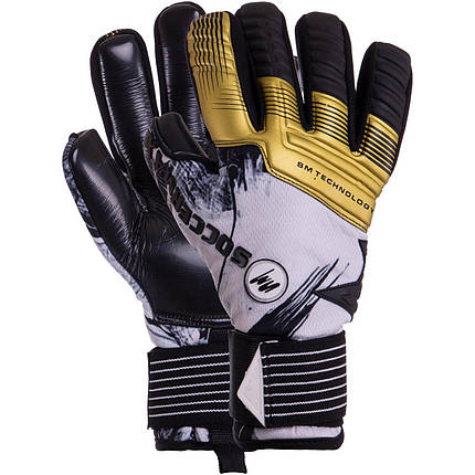 Рукавиці воротарські професійні із захистом пальців SOCCERMAX GK-008 розмір 7-11 білий-чорний-золотий, фото 1