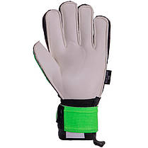 Рукавиці воротарські професійні із захистом пальців SOCCERMAX GK-009 розмір 7-11 салатовий-жовтогарячий чорний, фото 3