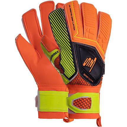 Рукавиці воротарські професійні із захистом пальців SOCCERMAX GK-011 розмір 7-11 жовтогарячий-жовтий, фото 1