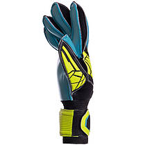 Рукавиці воротарські професійні із захистом пальців SOCCERMAX GK-012 розмір 7-11 синій-чорний-лимонний, фото 4