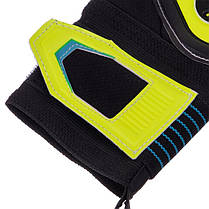 Рукавиці воротарські професійні із захистом пальців SOCCERMAX GK-012 розмір 7-11 синій-чорний-лимонний, фото 5