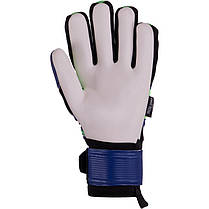 Рукавиці воротарські професійні із захистом пальців SOCCERMAX GK-021 розмір 7-11 синій-салатовий, фото 3