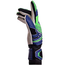 Рукавиці воротарські професійні із захистом пальців SOCCERMAX GK-021 розмір 7-11 синій-салатовий, фото 4