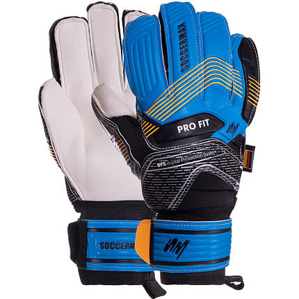 Рукавиці воротарські професійні із захистом пальців SOCCERMAX GK-023 розмір 7-11 синій-чорний, фото 1