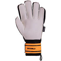 Рукавиці воротарські професійні із захистом пальців SOCCERMAX GK-024 розмір 7-11 жовтогарячий-чорний, фото 3