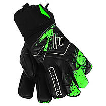 Рукавиці воротарські професійні із захистом пальців SOCCERMAX GK-4315 розмір 7-11 чорний-салатовий, фото 5