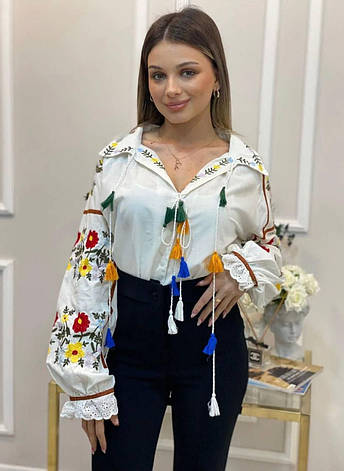 Жіноча блуза вишиванка "Веселка Fashion", cotton à la linen, фото 3