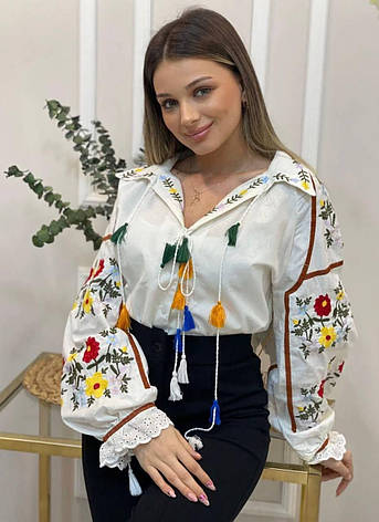 Жіноча блуза вишиванка "Веселка Fashion", cotton à la linen, фото 1