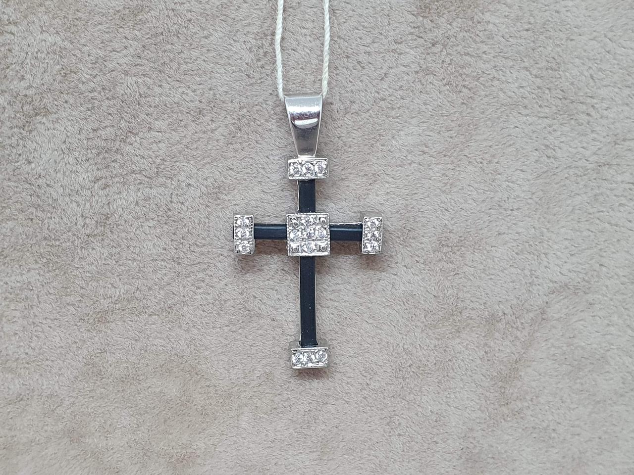 Золотий хрестик з каучуком і фіанітами. 3541757