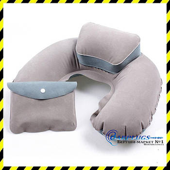 Дорожня надувна Подушка для подорожей з підголовником Silenta (grey) + чохол!