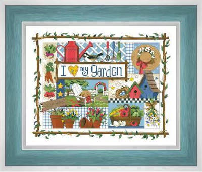 Набір для вишивання БЕЗ нанесеної схеми на канву  "I love my garden". AIDA 14CT , 41*33 см.