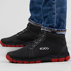 Чоловічі черевики зимові з хутром чорні з червоною підошвою (ЛБ 21/2 е)