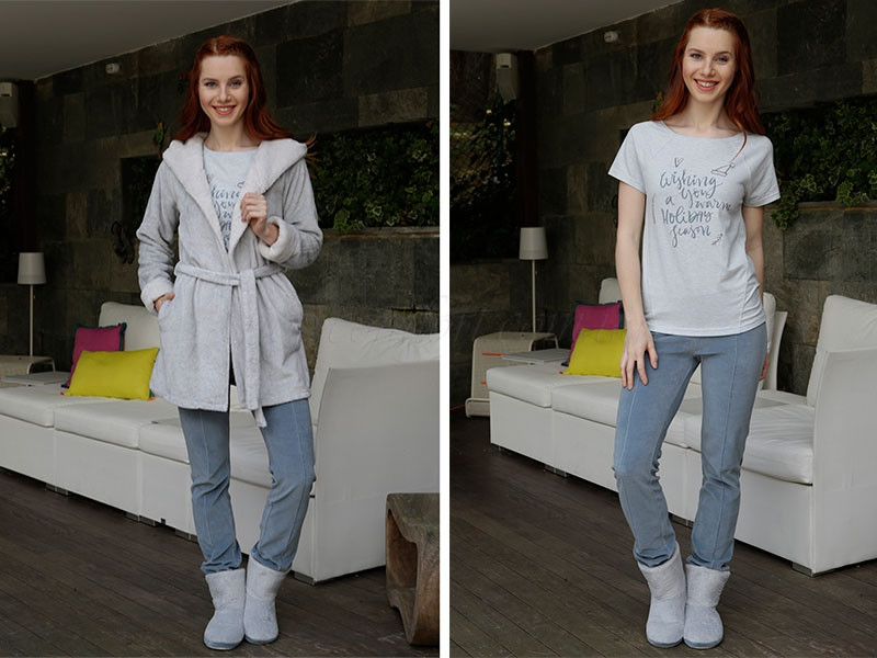 Жіночий костюм-трійка для дому із халатом, футболкою та штанами HAYS 6080, фото 1