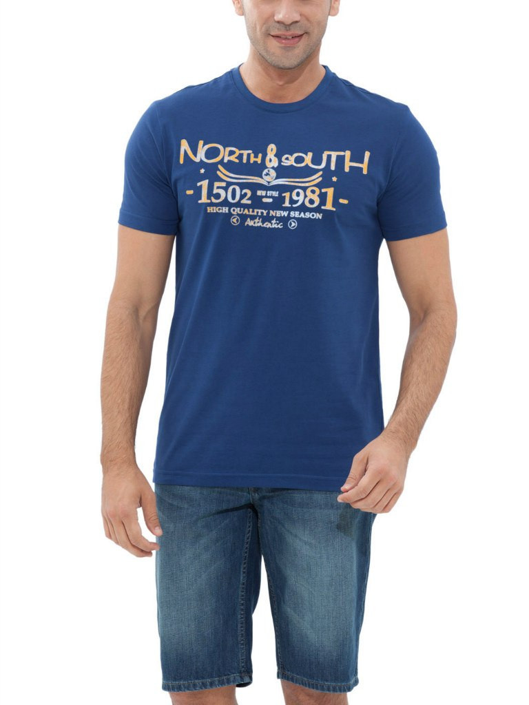 Чоловіча футболка LC Waikiki синього кольору з написом North South