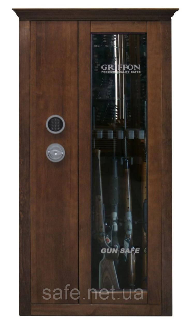 Сейф збройовий Griffon GG.700.E DARK WOOD (ВхШхГ:1570x815x420) на 7 рушниць, сейф з куленепробивним склом