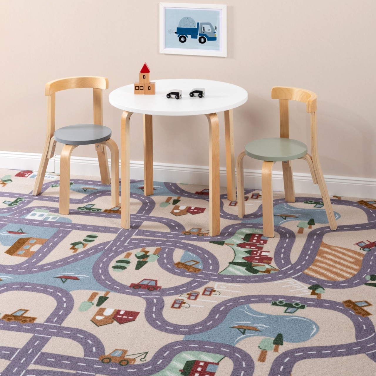 Ковролін Associated Weavers Сіро-бежевий з дорогами 4 м Підлогове покриття килимове для дитячого садка Покриття на підлогу ковролі, фото 1