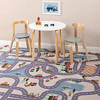 Ковролін дитячий сіро-бежевий з дорогами ширина 4 метри