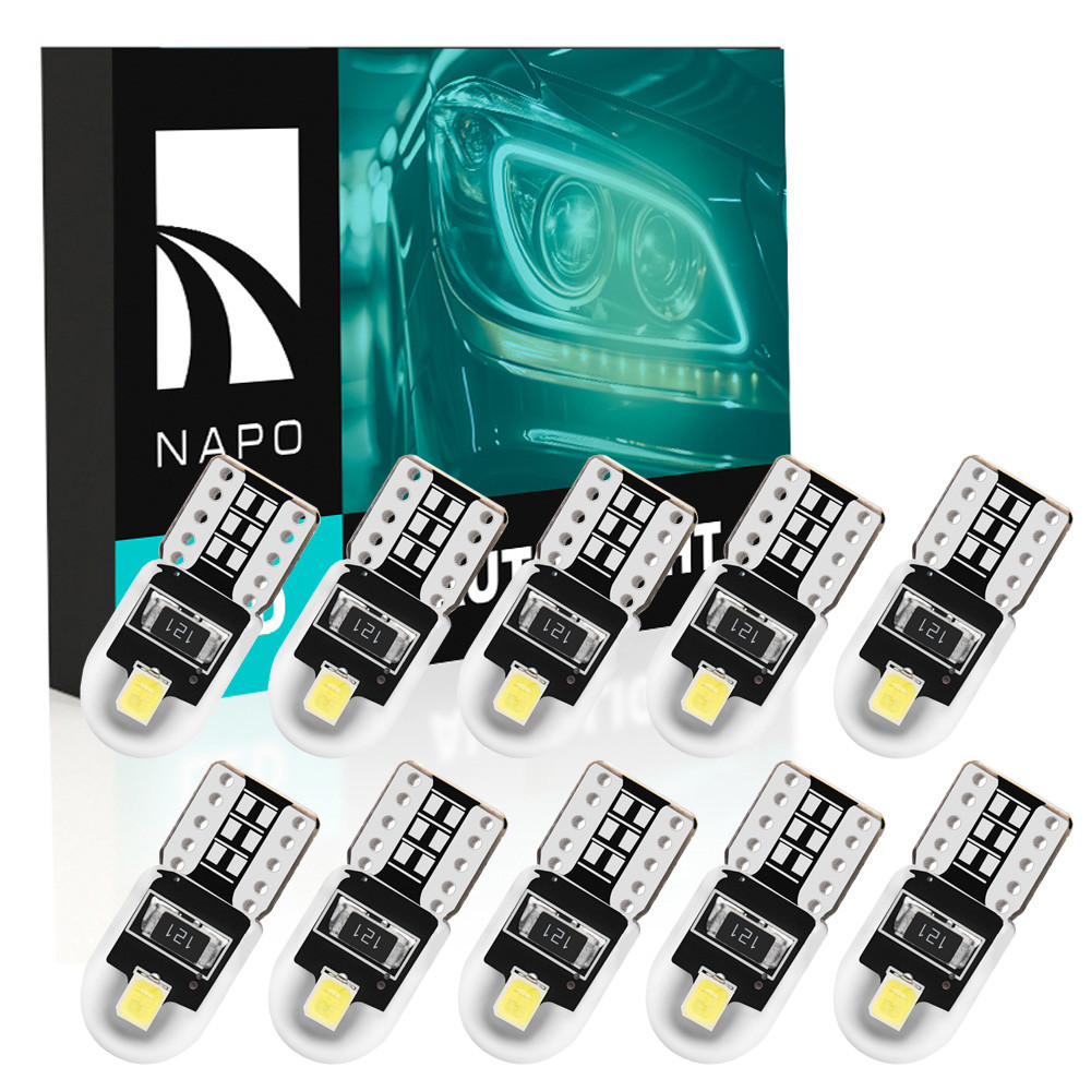 Комплект світлодіодних ламп NAPO LED T10-3030-2smd W5W T10 колір світіння білий 10 шт, фото 1
