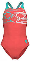 Купальник для дівчат Arena PASTIME SWIMSUIT V BACK моркв'яний, бірюзовий, білий Діт 116 см original Акція
