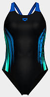 Купальник закритий для жінок Arena BREATH SWIMSUIT V BACK LB синій, чорний, бірюзовий Жін 38 original Акція