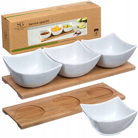 Набір мисок для закусок, дипів та соусів СУШІ, 3 миски + бамбуковий піднос