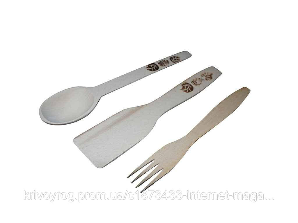 Набір стол. приладів деревяних Білі (ложка, вилка, лопатка) ТМ MATIYCHUK, фото 1