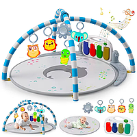 Дитячий килимок з музичним піаніно, підвісними іграшками, ігровий килимок для дітей у сірому кольорі