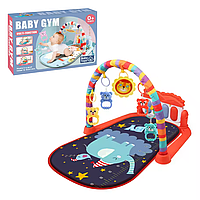 Розвивальний дитячий килимок з піаніно, іграшками, шкалою росту, червоний слон, підходить для малюків