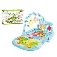 Дитячий килимок з музичним піаніно, іграшками, зі шкалою росту, блакитний принт тварин, килимок для малюків