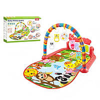 Дитячий розвивальний килимок з піаніно, іграшками, шкалою росту, червоного кольору, розвивальний килимок для малюків
