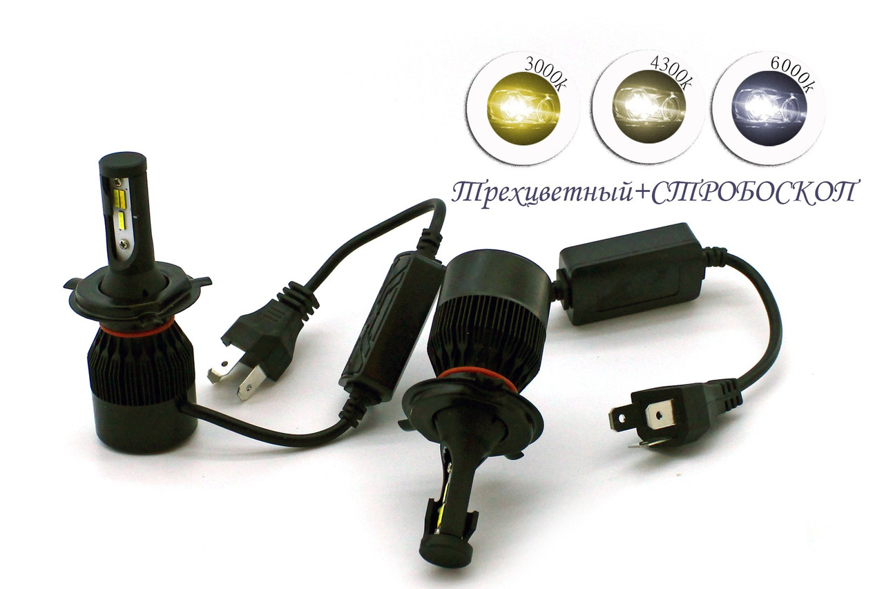 Комплект LED ламп FL04 H4 3000K, 4500K, 6000K 12-24 V 21 W радіатор з вентилятором (діод Taiwan 1860) +