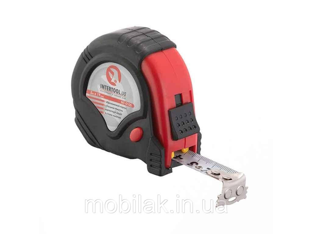 Рулетка з металевим полотном 5 м x 19 мм, три стопора полотна MT-0105 ТМ INTERTOOL