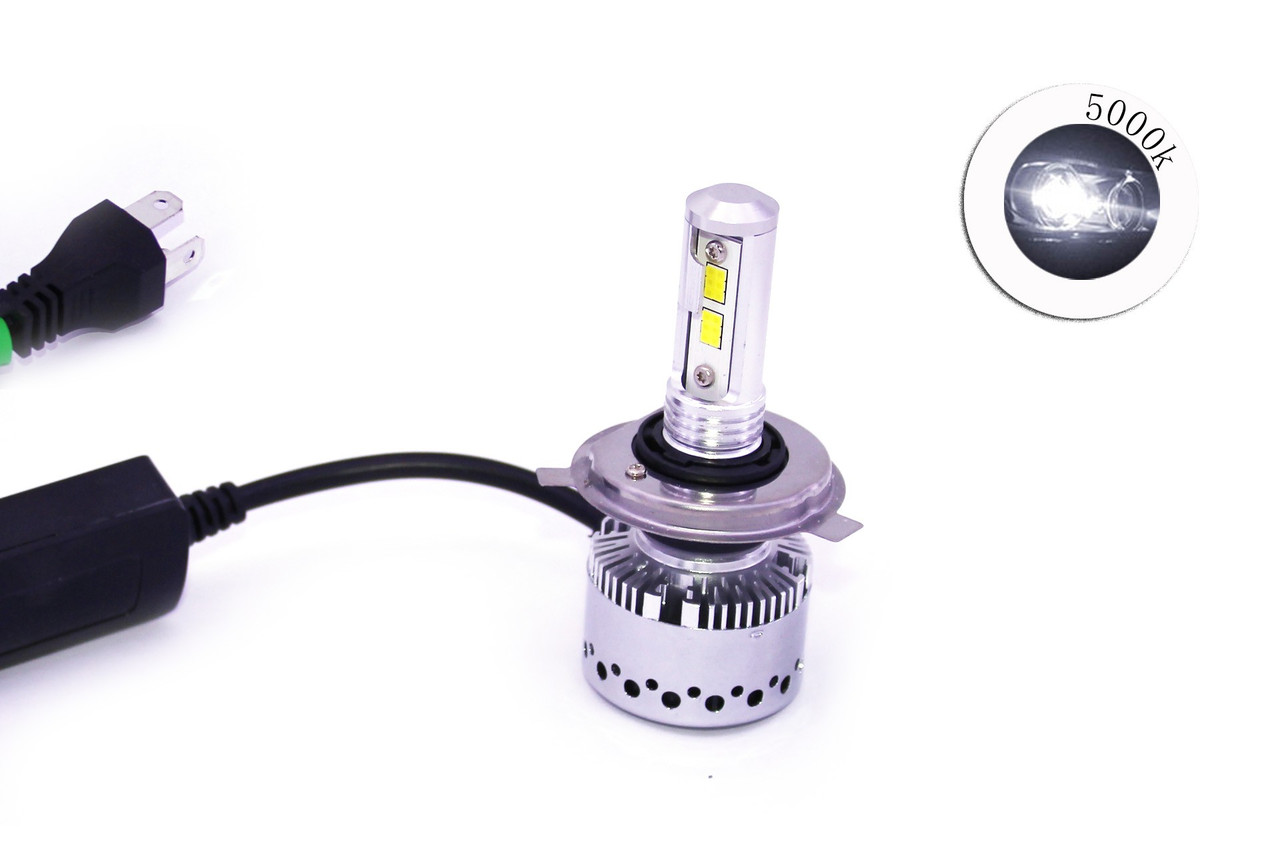 Комплект LED ламп T21 H4 6000K 9-32V радіатор з вентилятором (діод CSP), фото 1