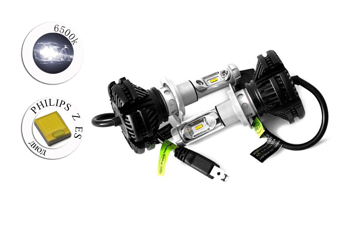 Комплект LED ламп X3 H7 6500K 9-32V 22 W з радіатором (діод ZES), фото 1