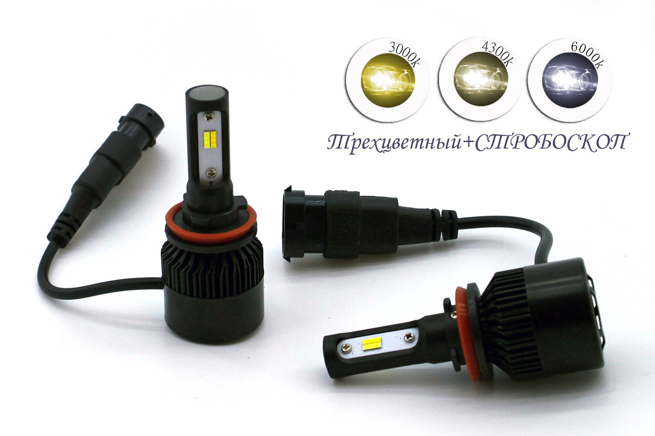 Комплект LED ламп FL04 H11 3000K, 4500K, 6000 K 12-24 V 21 W радіатор з вентилятором (діод Taiwan 1860) + функція