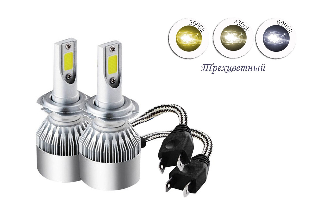 Комплект LED ламп TC6 H7 3000K, 4500K, 6000 K 9-32V радіатор з вентилятором (chip COB)