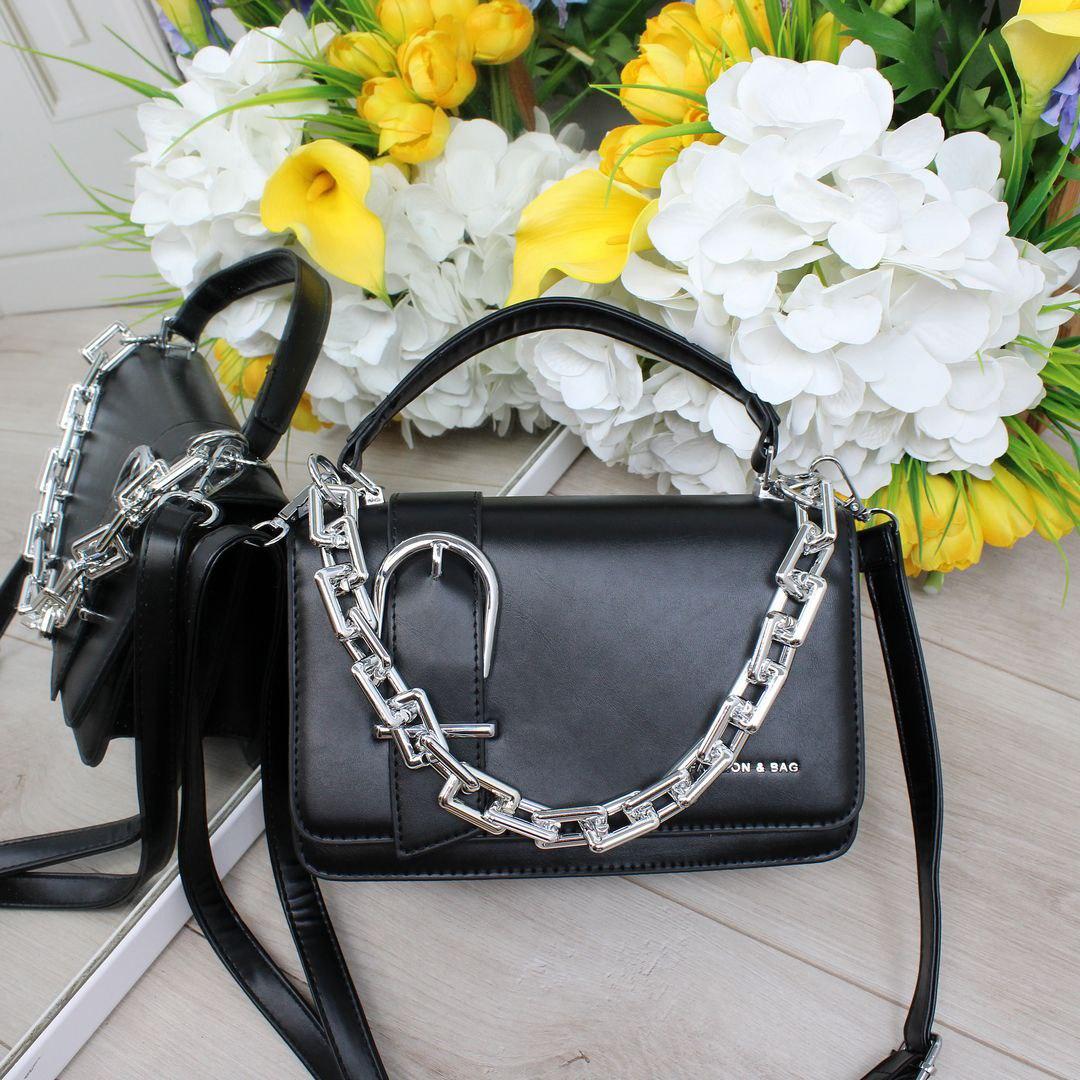 Жіноча маленька сумочка з ланцюжком клатч чорна екошкіра